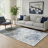5' X 8' Denim Blue And Chocolate Geometric Washable Area Rug With UV Protection