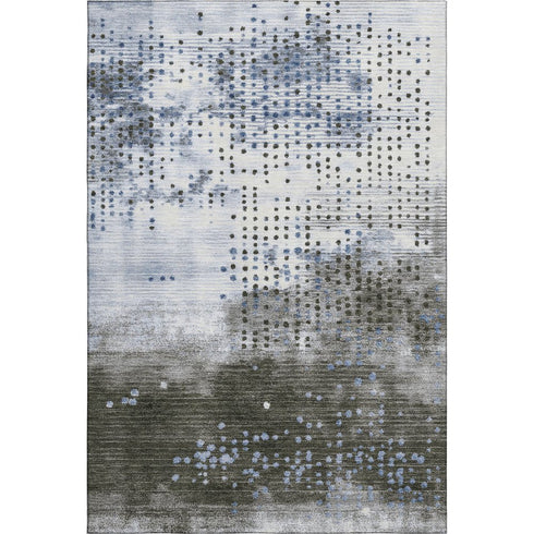 5' X 8' Denim Blue And Chocolate Geometric Washable Area Rug With UV Protection