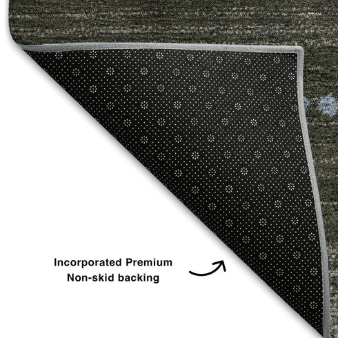 5' X 8' Denim Blue And Chocolate Geometric Washable Area Rug With UV Protection