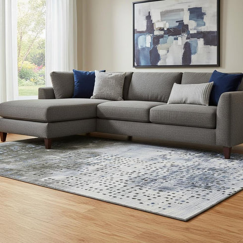 8' X 10' Denim Blue And Chocolate Geometric Washable Area Rug With UV Protection