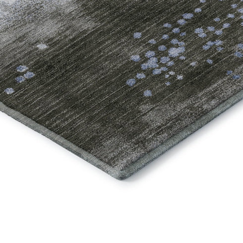 8' X 10' Denim Blue And Chocolate Geometric Washable Area Rug With UV Protection