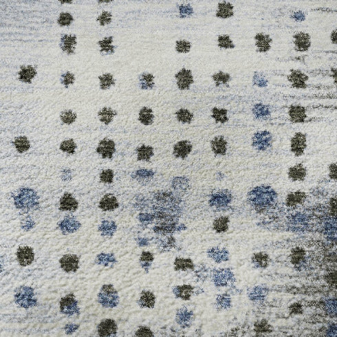 8' X 10' Denim Blue And Chocolate Geometric Washable Area Rug With UV Protection