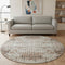 8' Linen And Blue Geometric Washable Round Rug With UV Protection