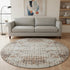 8' Linen And Blue Geometric Washable Round Rug With UV Protection