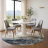 8' Linen And Blue Geometric Washable Round Rug With UV Protection