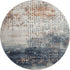 8' Linen And Blue Geometric Washable Round Rug With UV Protection