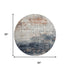 8' Linen And Blue Geometric Washable Round Rug With UV Protection