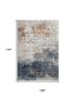 9' X 12' Linen And Blue Geometric Washable Area Rug With UV Protection