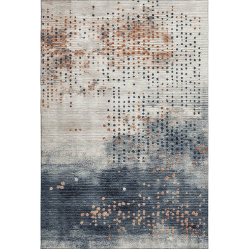 9' X 12' Linen And Blue Geometric Washable Area Rug With UV Protection