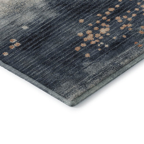 9' X 12' Linen And Blue Geometric Washable Area Rug With UV Protection