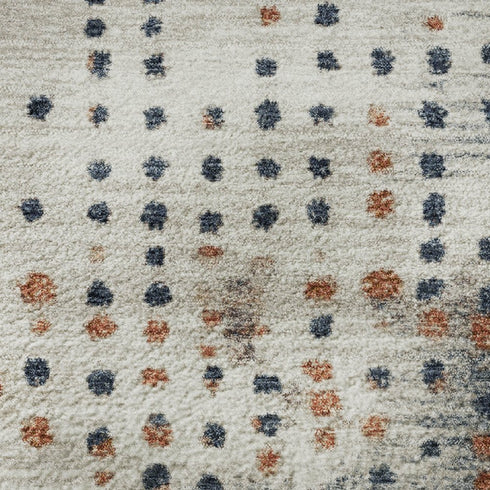 9' X 12' Linen And Blue Geometric Washable Area Rug With UV Protection