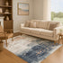 9' X 12' Linen And Blue Geometric Washable Area Rug With UV Protection