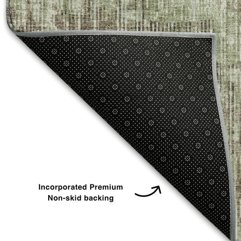 5' X 8' Fern Green And Taupe Geometric Washable Area Rug With UV Protection