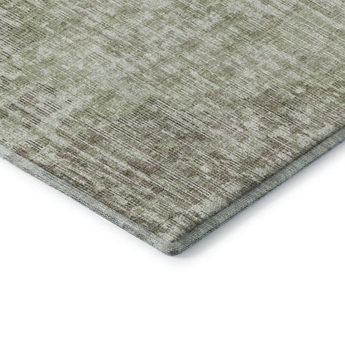 5' X 8' Fern Green And Taupe Geometric Washable Area Rug With UV Protection