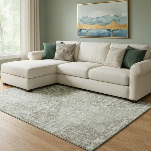 8' X 10' Fern Green And Taupe Geometric Washable Area Rug With UV Protection