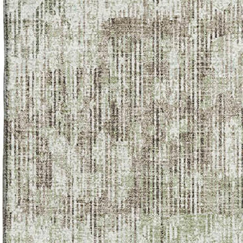 8' X 10' Fern Green And Taupe Geometric Washable Area Rug With UV Protection