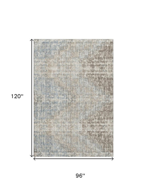 8' X 10' Beige And Gray Geometric Washable Area Rug With UV Protection