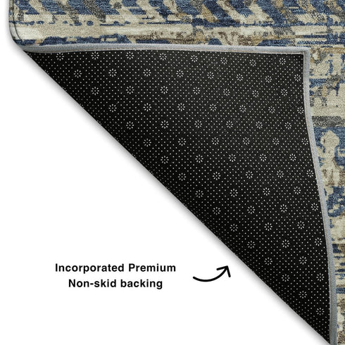 5' X 8' Blue Gray And Beige Moroccan Washable Area Rug With UV Protection