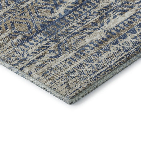 5' X 8' Blue Gray And Beige Moroccan Washable Area Rug With UV Protection