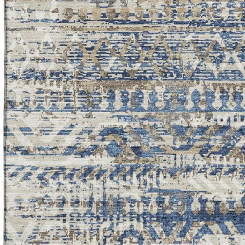 5' X 8' Blue Gray And Beige Moroccan Washable Area Rug With UV Protection