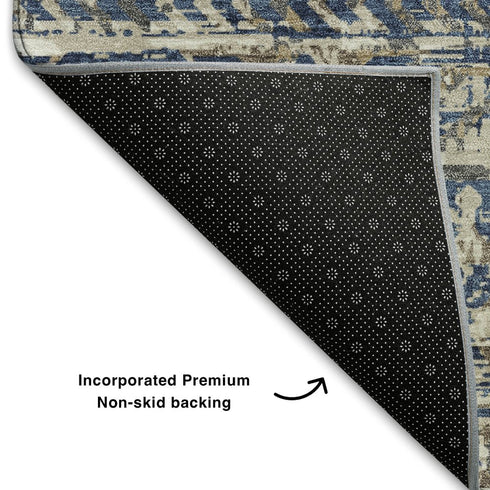 8' X 10' Blue Gray And Beige Moroccan Washable Area Rug With UV Protection