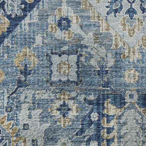 8' X 10' Denim Blue And Gold Oriental Washable Area Rug With UV Protection