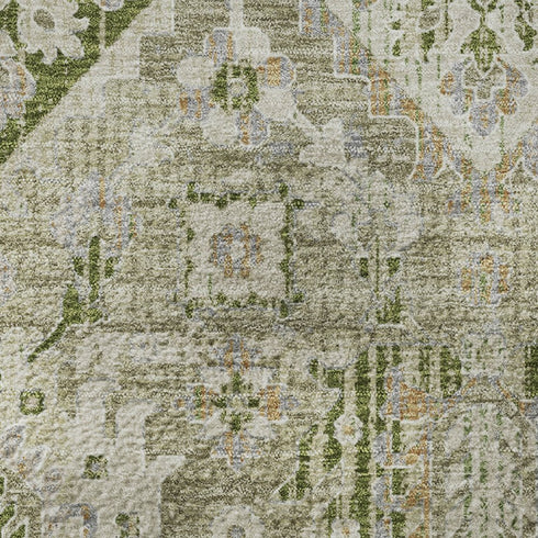 5' X 8' Fern Green And Beige Oriental Washable Area Rug With UV Protection