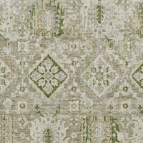 5' X 8' Fern Green And Beige Oriental Washable Area Rug With UV Protection