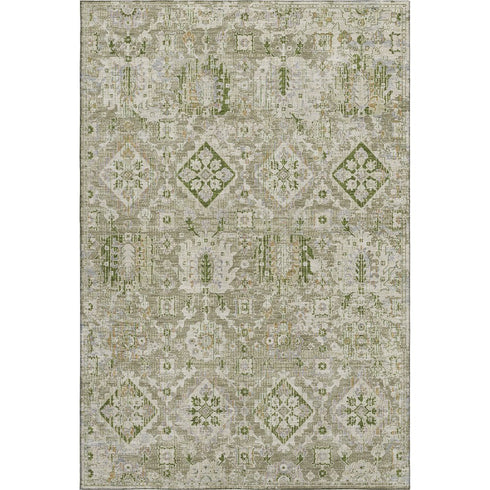 8' X 10' Fern Green And Beige Oriental Washable Area Rug With UV Protection