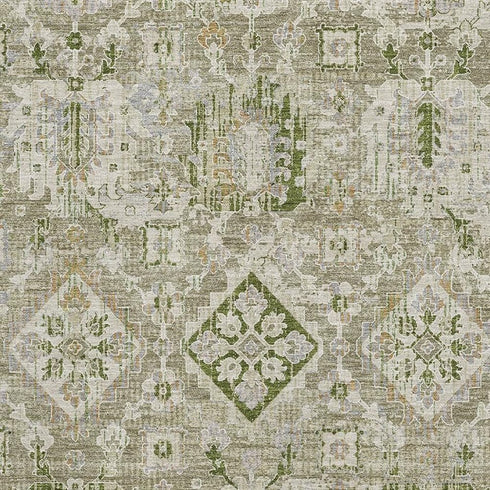 8' X 10' Fern Green And Beige Oriental Washable Area Rug With UV Protection