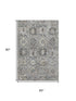 5' X 8' Gray And Silver Oriental Washable Area Rug With UV Protection
