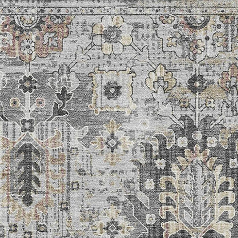 5' X 8' Gray And Silver Oriental Washable Area Rug With UV Protection