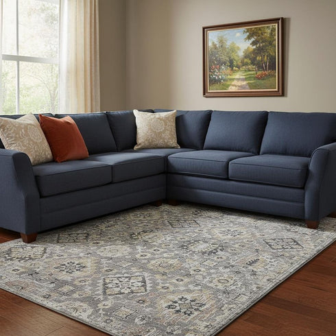 8' X 10' Gray And Silver Oriental Washable Area Rug With UV Protection