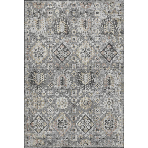 8' X 10' Gray And Silver Oriental Washable Area Rug With UV Protection