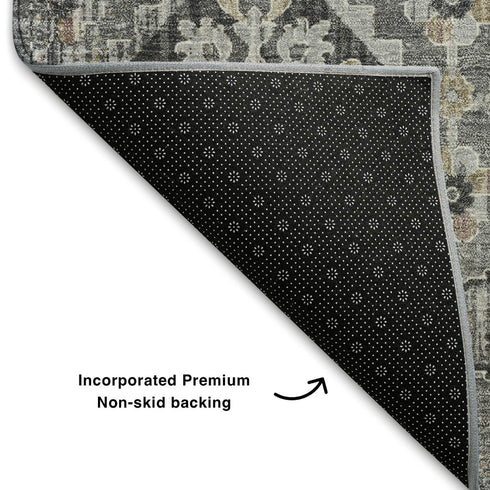 8' X 10' Gray And Silver Oriental Washable Area Rug With UV Protection