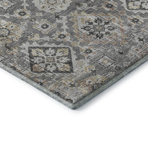 8' X 10' Gray And Silver Oriental Washable Area Rug With UV Protection
