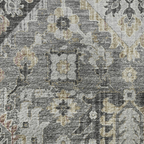 8' X 10' Gray And Silver Oriental Washable Area Rug With UV Protection