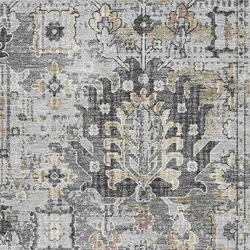 8' X 10' Gray And Silver Oriental Washable Area Rug With UV Protection