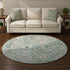 8' Pale Aqua And Ivory Oriental Washable Round Rug With UV Protection