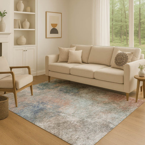9' X 12' Copper And Blue Abstract Washable Area Rug With UV Protection