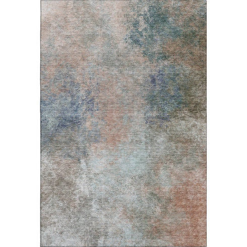 9' X 12' Copper And Blue Abstract Washable Area Rug With UV Protection