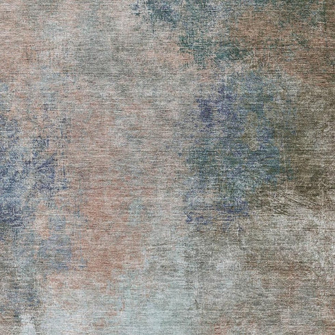 9' X 12' Copper And Blue Abstract Washable Area Rug With UV Protection