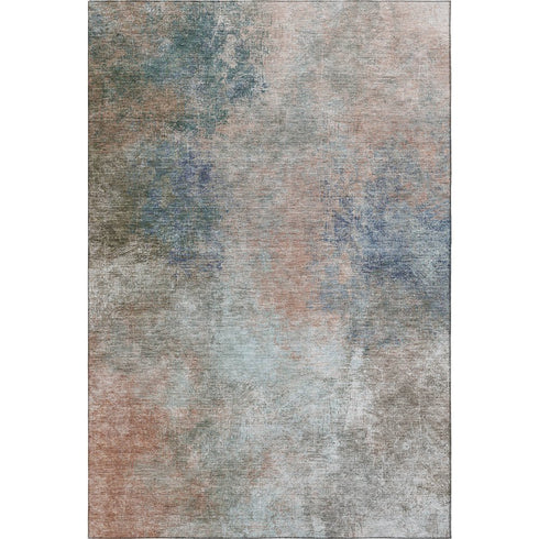 9' X 12' Copper And Blue Abstract Washable Area Rug With UV Protection