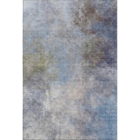 5' X 8' Denim Blue And Brown Abstract Washable Area Rug With UV Protection