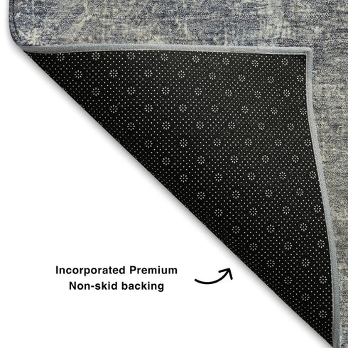 5' X 8' Denim Blue And Brown Abstract Washable Area Rug With UV Protection