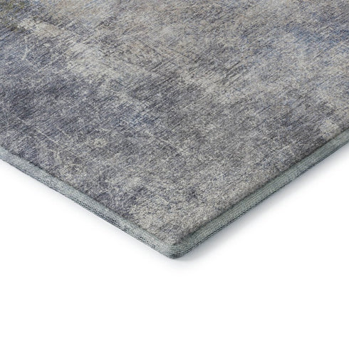 5' X 8' Denim Blue And Brown Abstract Washable Area Rug With UV Protection