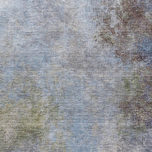 5' X 8' Denim Blue And Brown Abstract Washable Area Rug With UV Protection