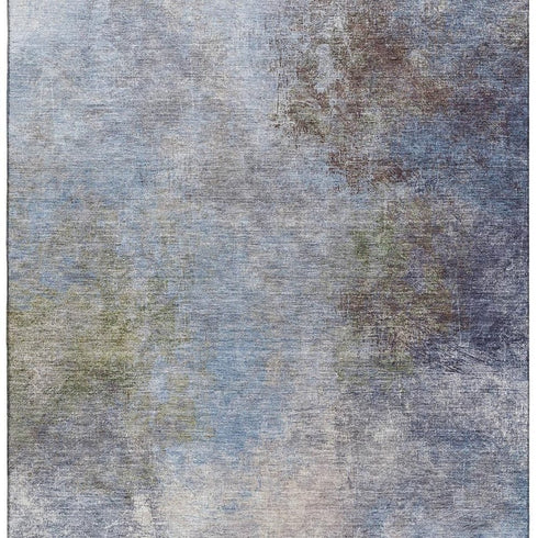 5' X 8' Denim Blue And Brown Abstract Washable Area Rug With UV Protection