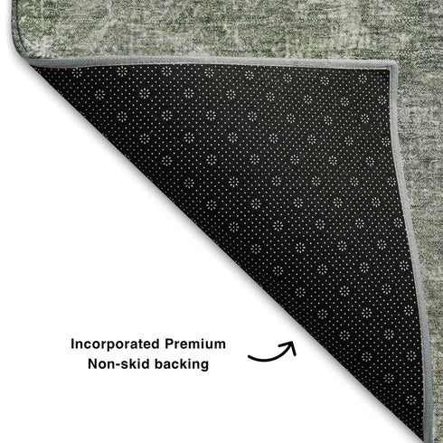 5' X 8' Fern Green And Gray Abstract Washable Area Rug With UV Protection