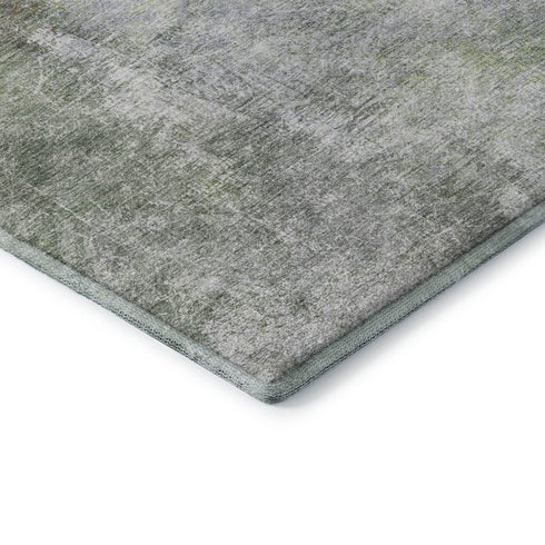 5' X 8' Fern Green And Gray Abstract Washable Area Rug With UV Protection